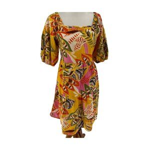 Mlle Gabrielle Tropical Print Cotton Midi Dress, M